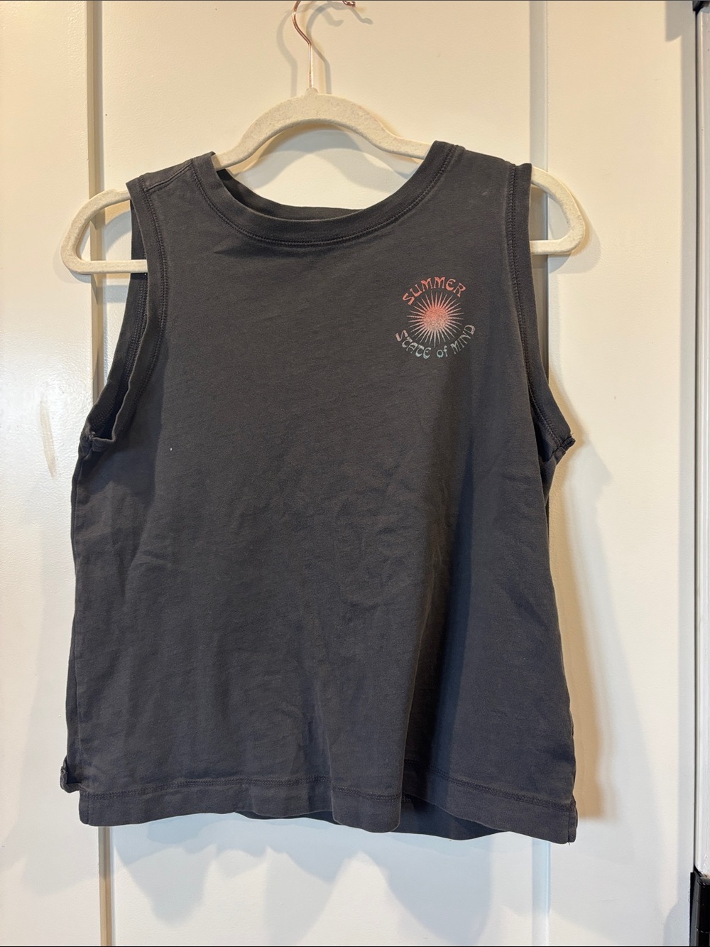 Old Navy Charcoal Tank Top with Pink Sun Graphic